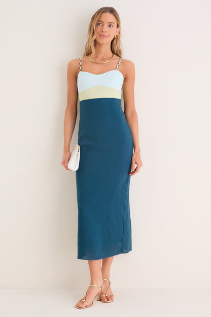 Ocean Mist Colorblock Linen Hailey Maxi Dress