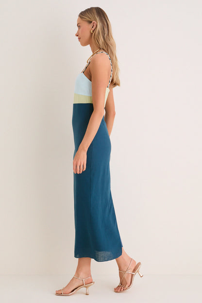 Ocean Mist Colorblock Linen Hailey Maxi Dress