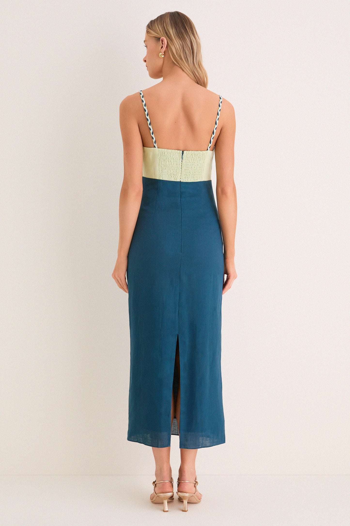 Ocean Mist Colorblock Linen Hailey Maxi Dress