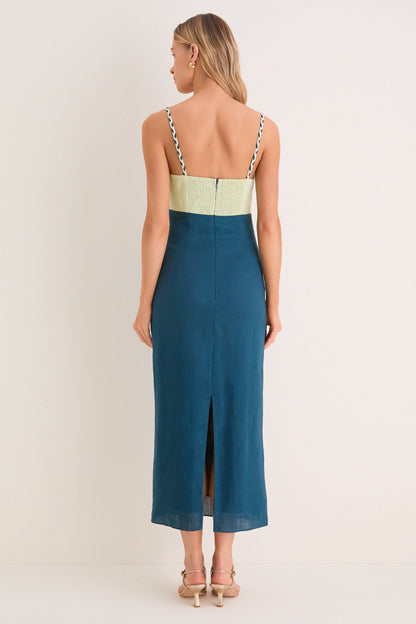 Ocean Mist Colorblock Linen Hailey Maxi Dress
