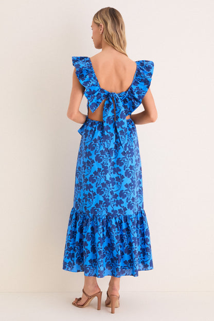 Navy & Cornflower Blue Vines Amelia Maxi Dress