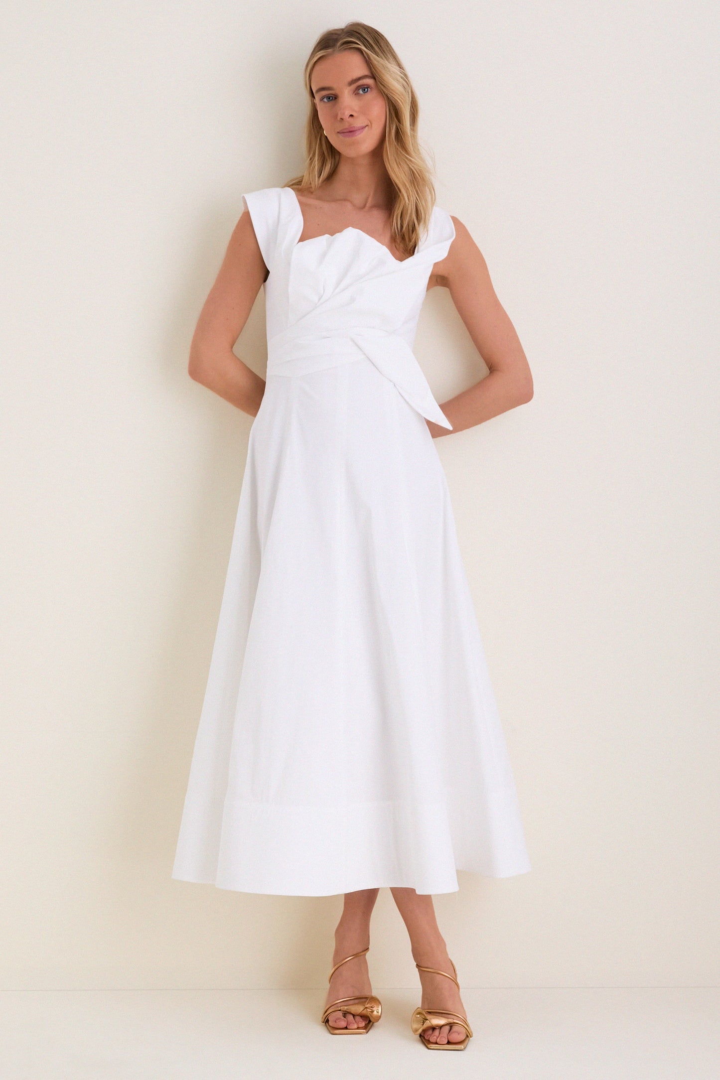 White Cotton Poplin 3D Floral Dress