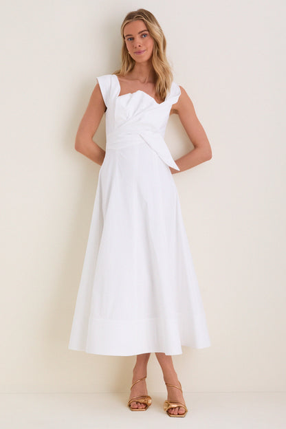 White Cotton Poplin 3D Floral Dress