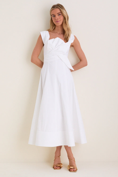 White Cotton Poplin 3D Floral Dress