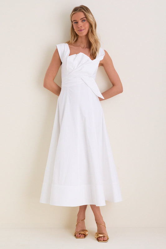 White Cotton Poplin 3D Floral Dress