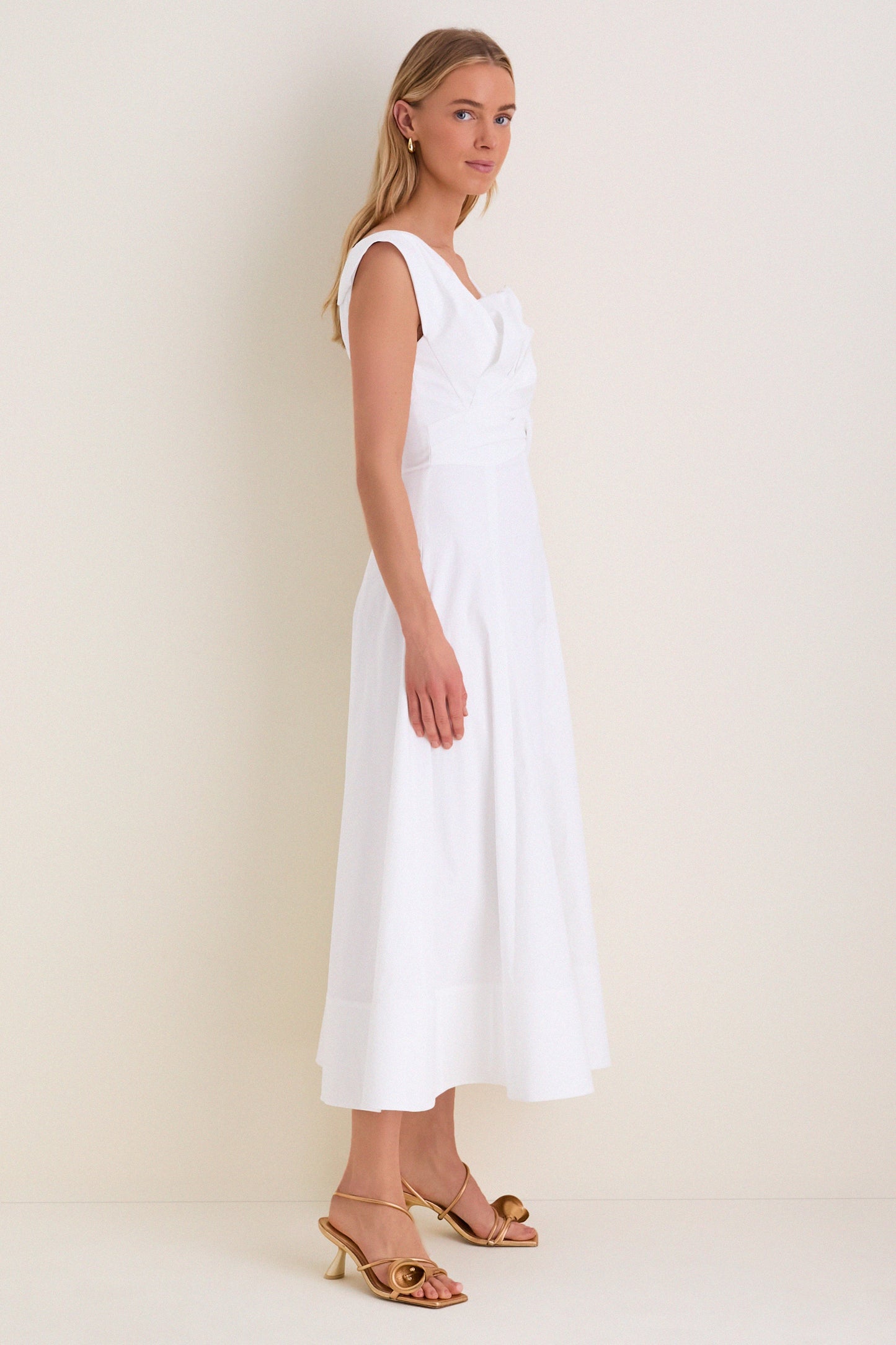 White Cotton Poplin 3D Floral Dress