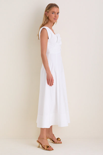 White Cotton Poplin 3D Floral Dress