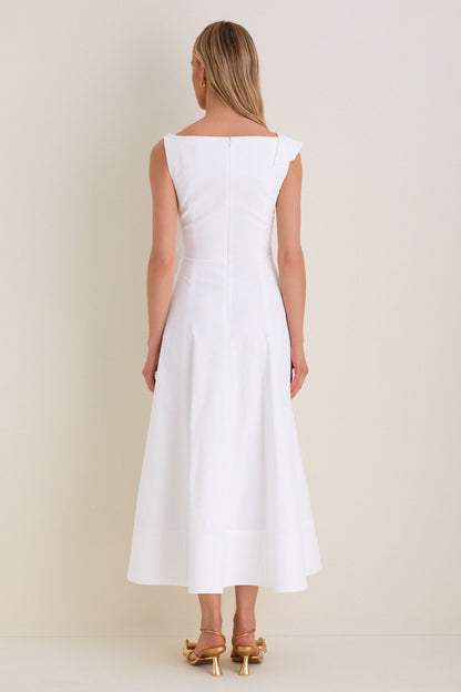 White Cotton Poplin 3D Floral Dress