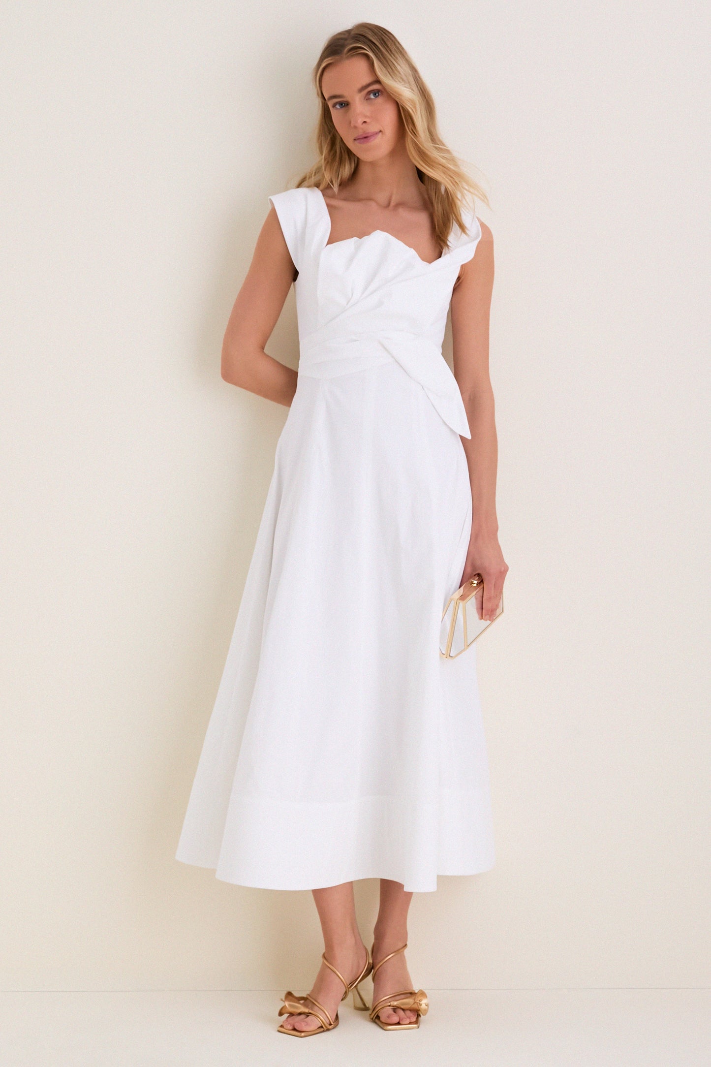 White Cotton Poplin 3D Floral Dress