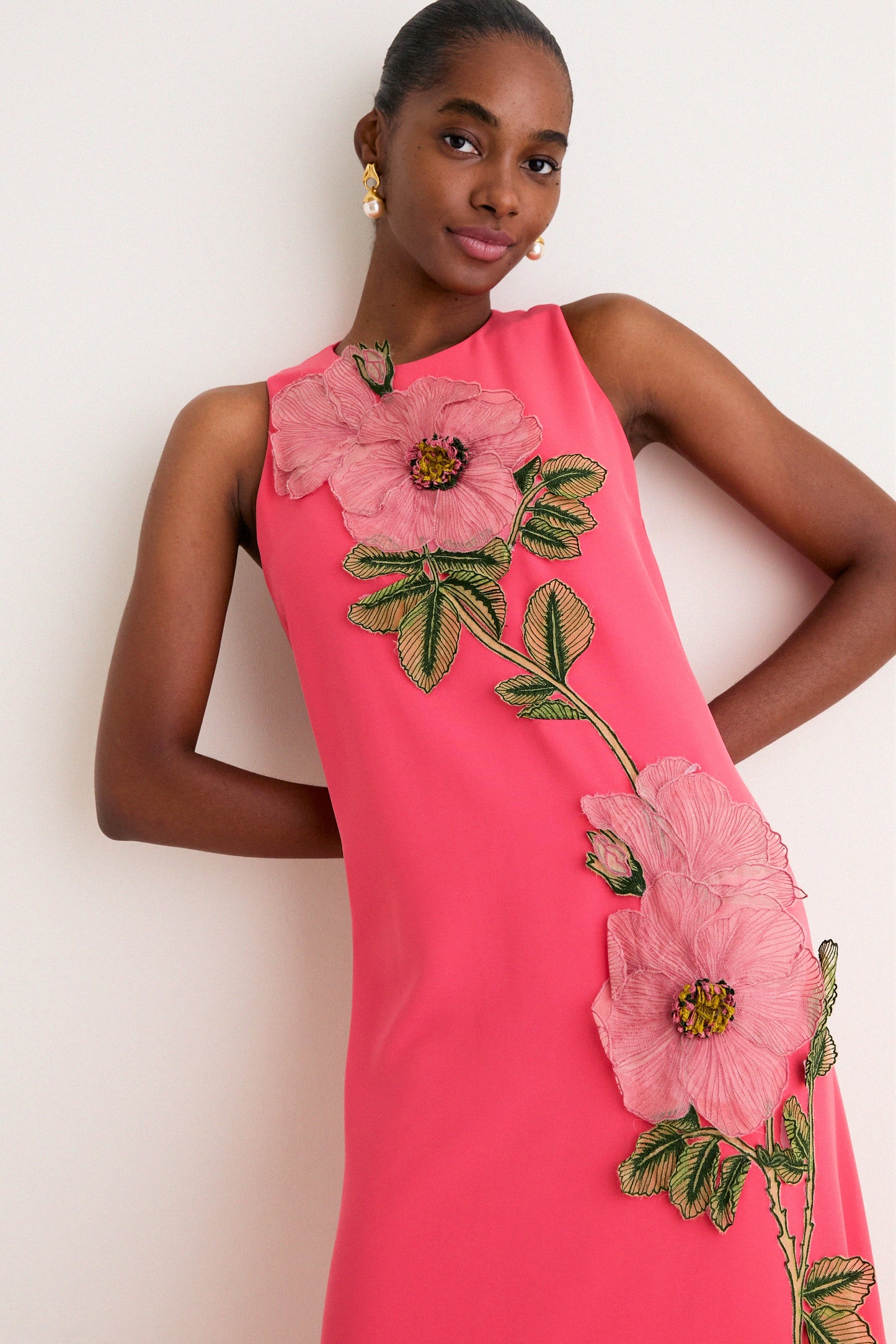 Watermelon Peony Embroidered Crepe Francie Gown