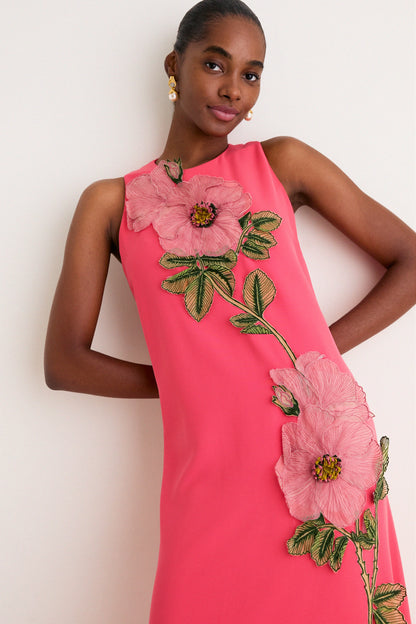 Watermelon Peony Embroidered Crepe Francie Gown
