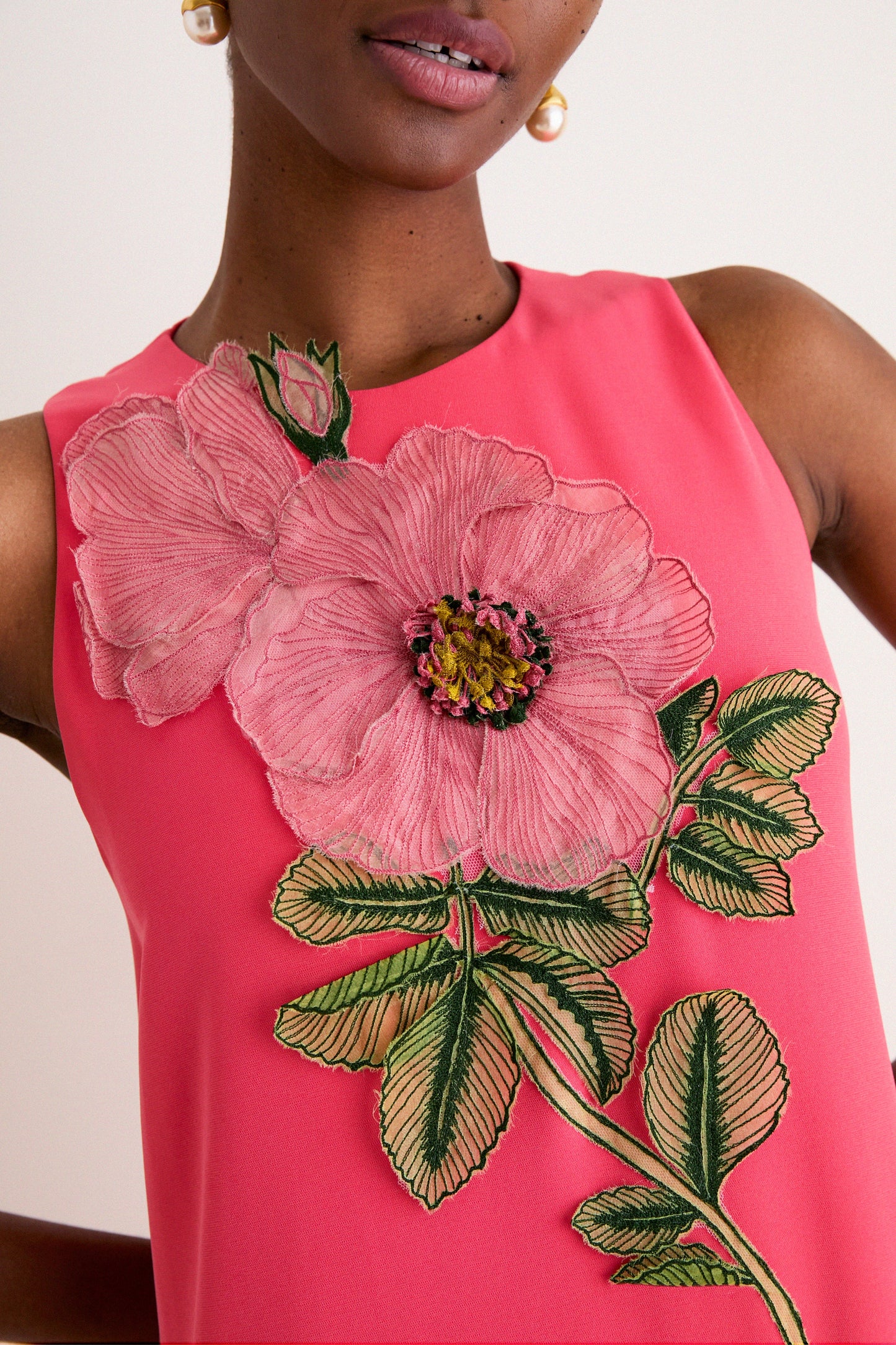 Watermelon Peony Embroidered Crepe Francie Gown