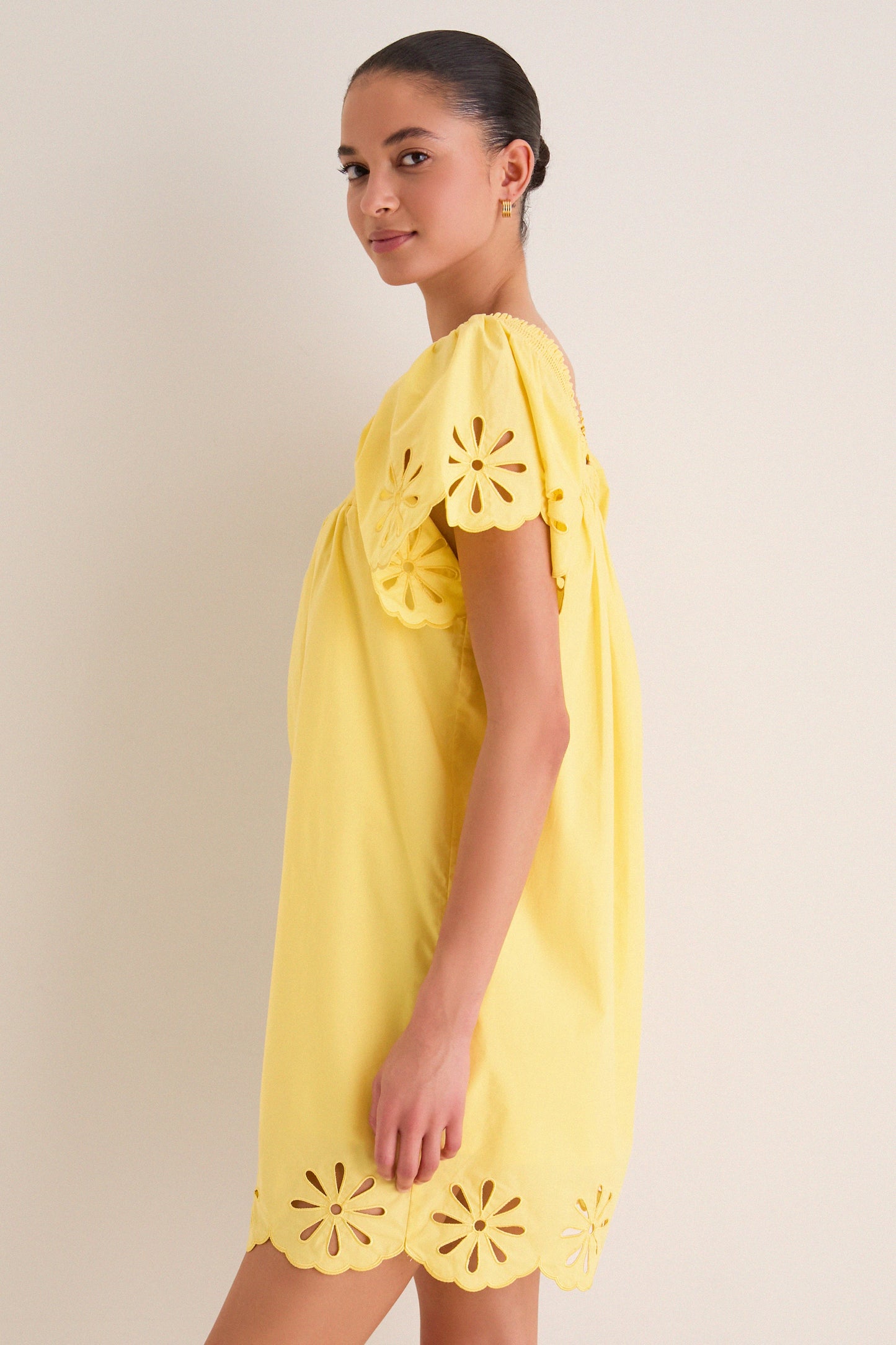 Yellow Floral Eyelet Daisy Mini Dress