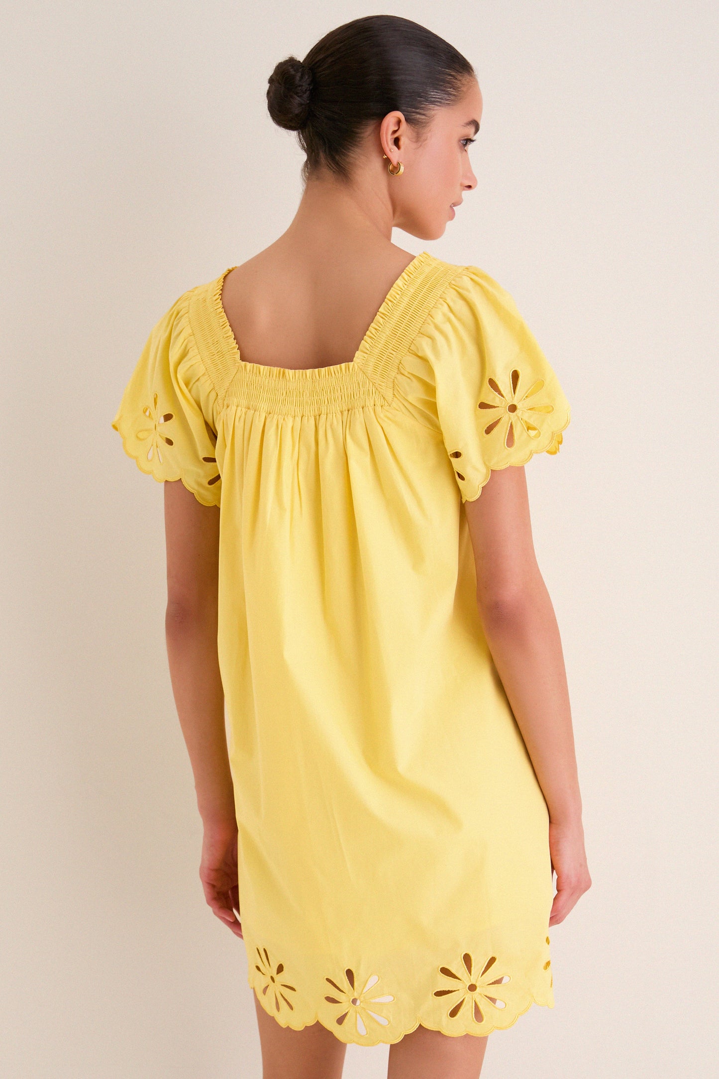 Yellow Floral Eyelet Daisy Mini Dress