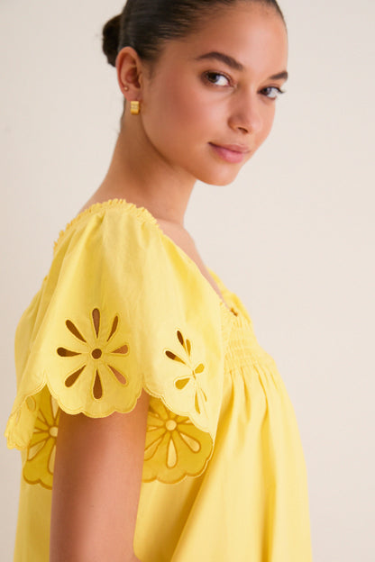 Yellow Floral Eyelet Daisy Mini Dress