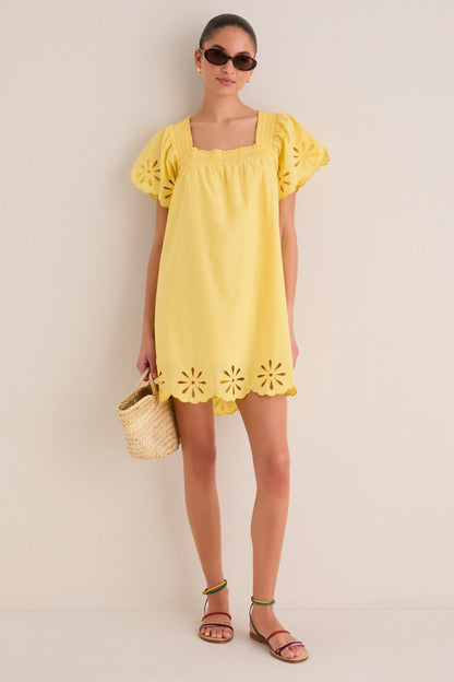 Yellow Floral Eyelet Daisy Mini Dress