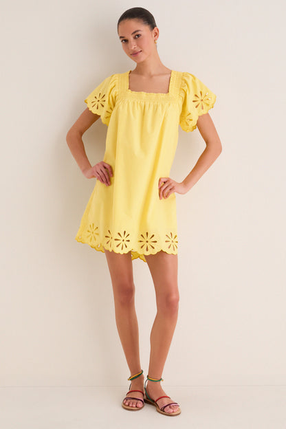 Yellow Floral Eyelet Daisy Mini Dress