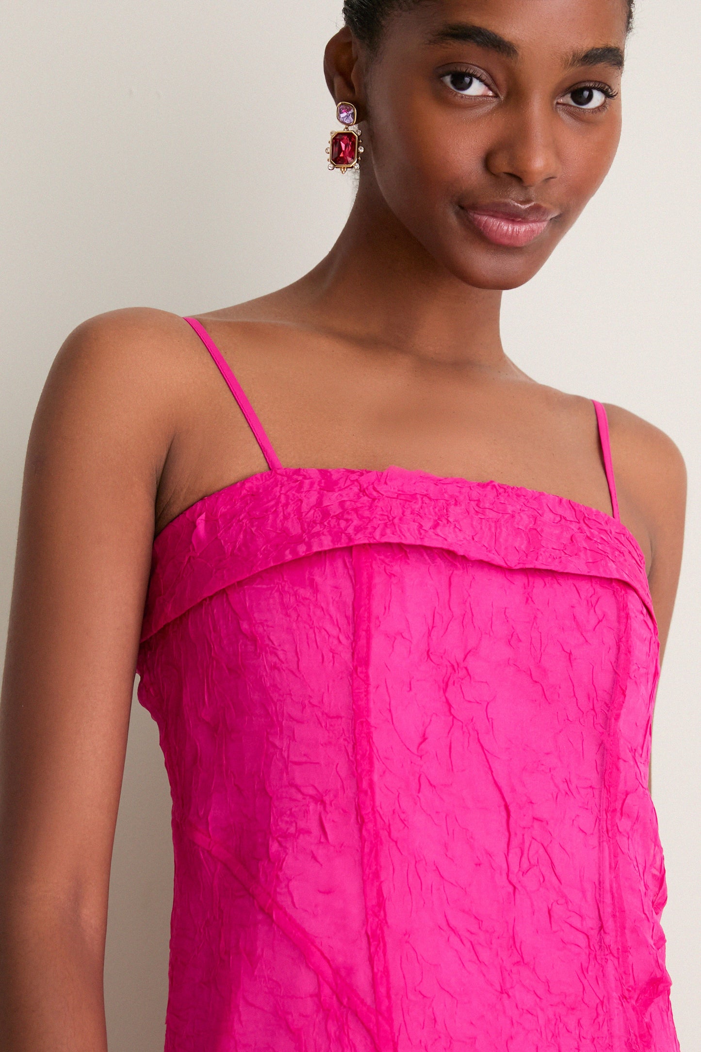 Raspberry Rose Shibori Organza Long Asymmetric Dress