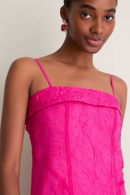 Raspberry Rose Shibori Organza Long Asymmetric Dress