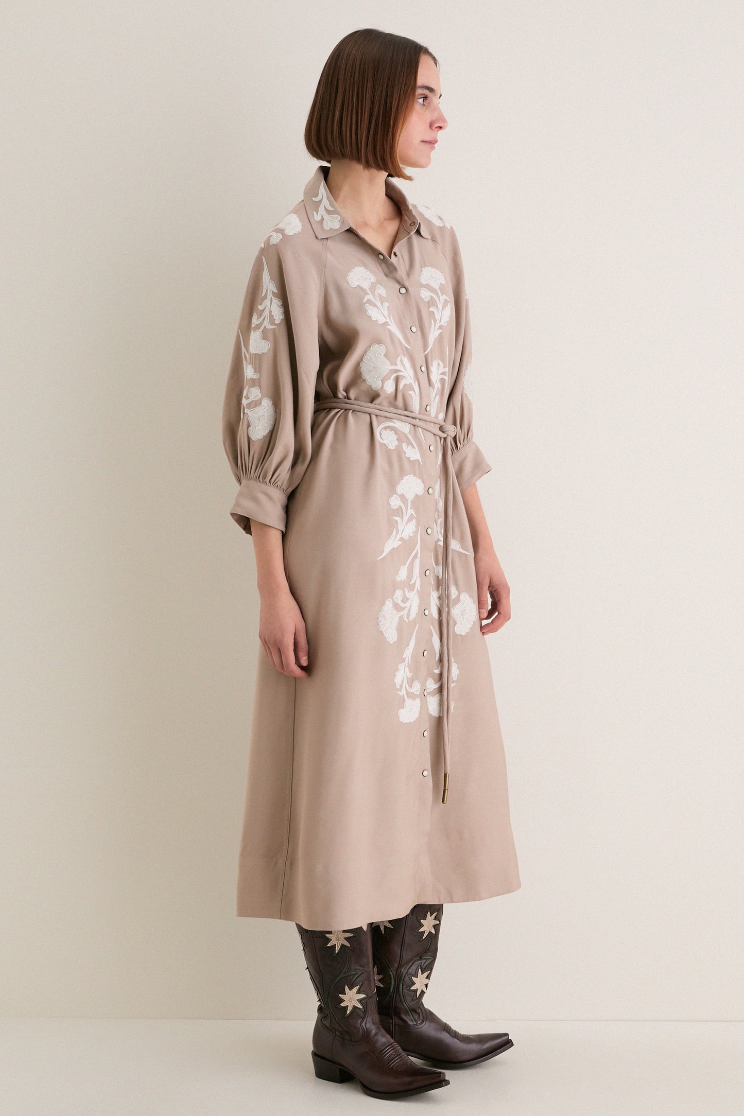 Soft Tan Western Embroidered Herd Dress