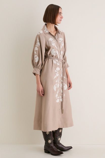 Soft Tan Western Embroidered Herd Dress