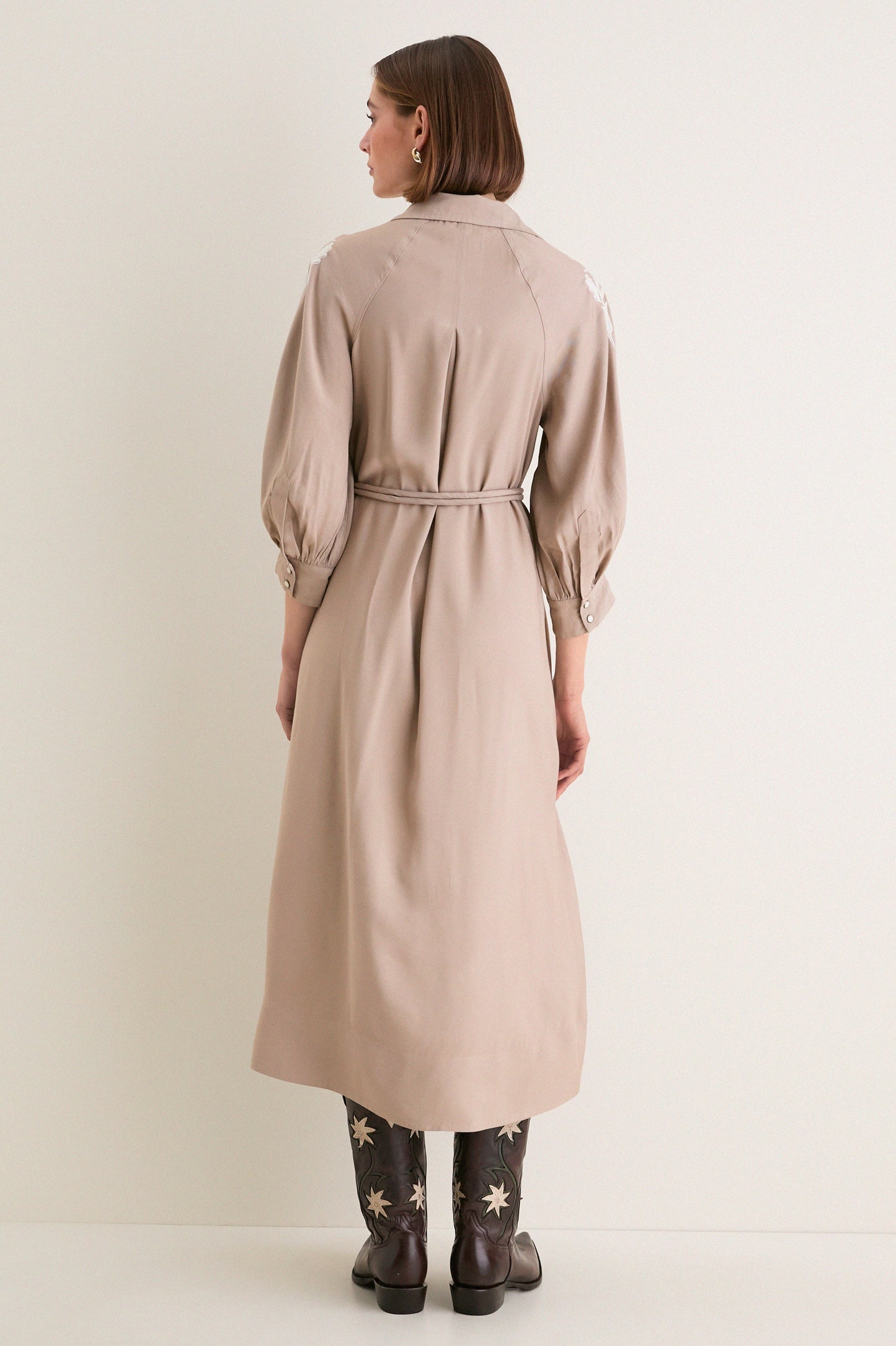 Soft Tan Western Embroidered Herd Dress