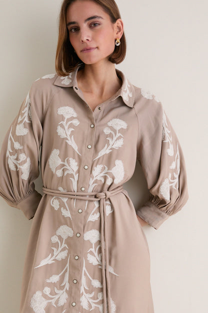 Soft Tan Western Embroidered Herd Dress