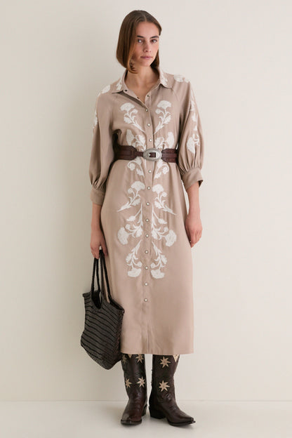 Soft Tan Western Embroidered Herd Dress