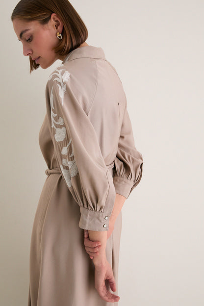 Soft Tan Western Embroidered Herd Dress