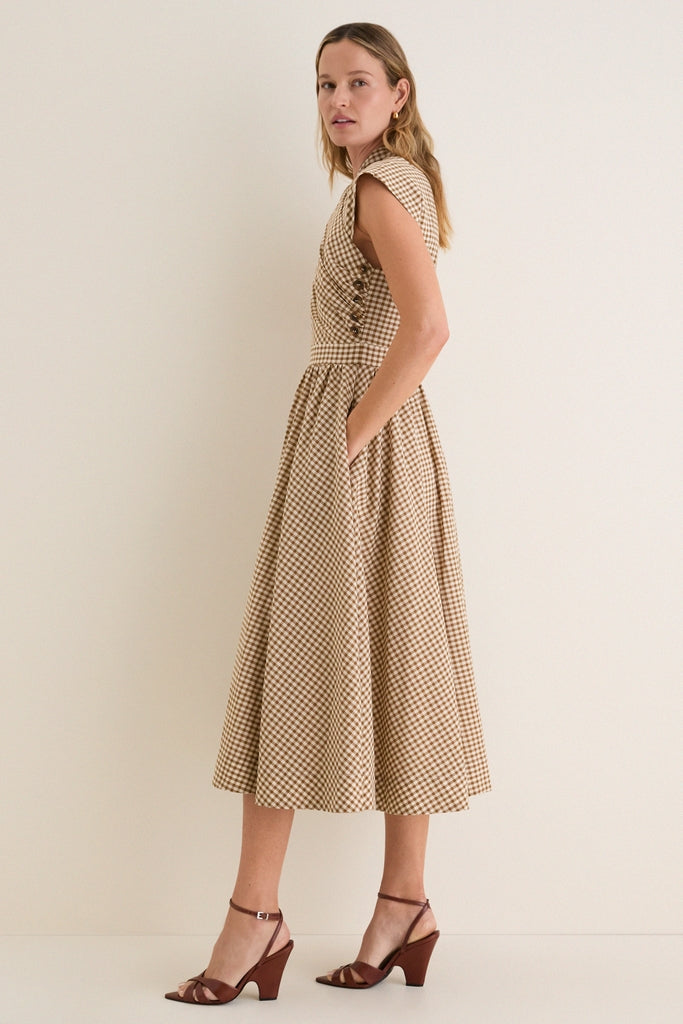 Mocha Gingham Dame Dress