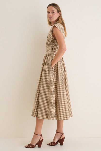 Mocha Gingham Dame Dress