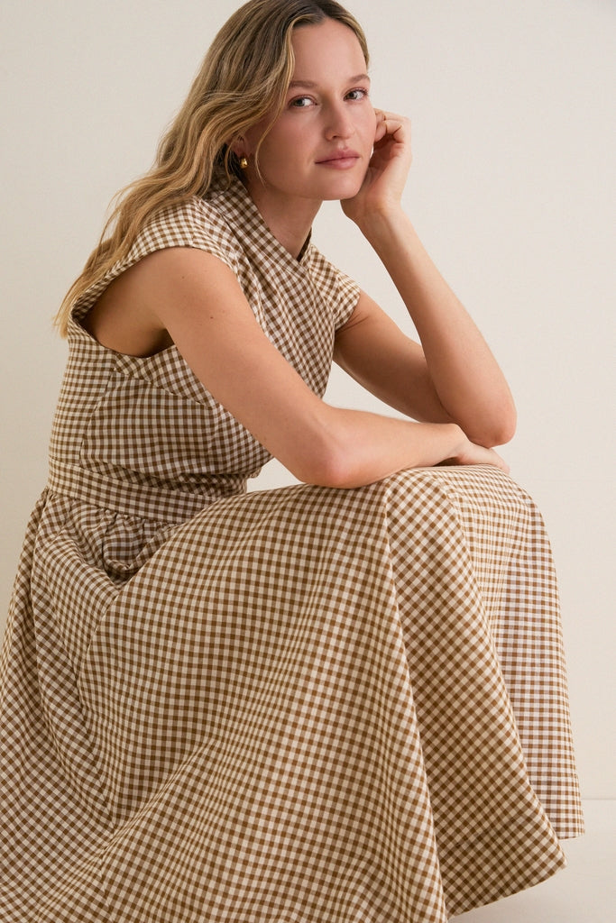 Mocha Gingham Dame Dress