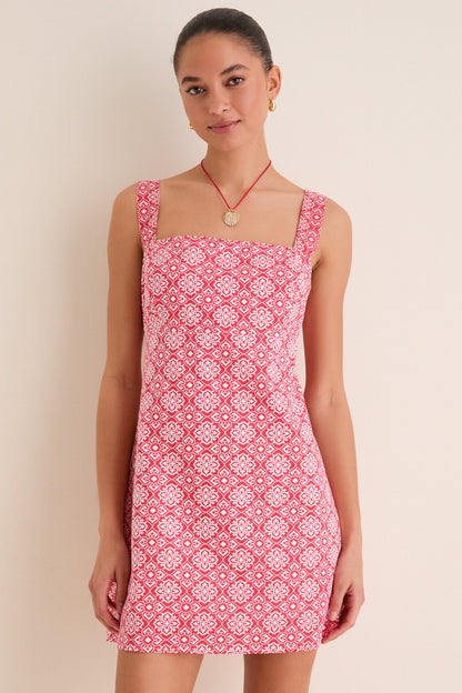 Red Geo Floral Volos Mini Dress