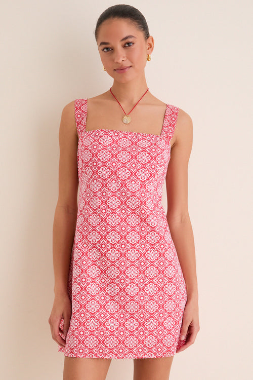 Red Geo Floral Volos Mini Dress