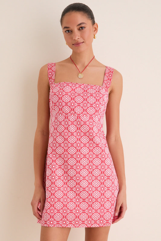 Red Geo Floral Volos Mini Dress