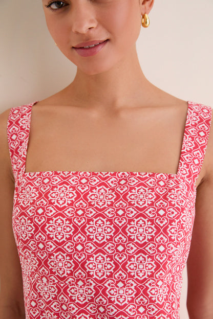Red Geo Floral Volos Mini Dress