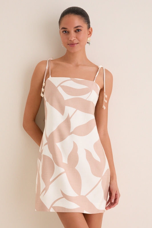 Tan Abstract Floral Martha Mini Dress