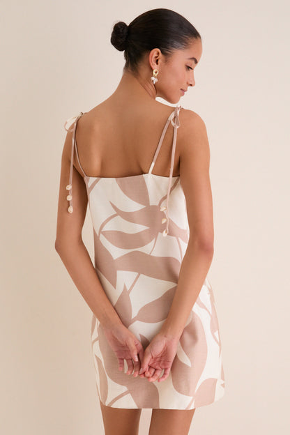 Tan Abstract Floral Martha Mini Dress