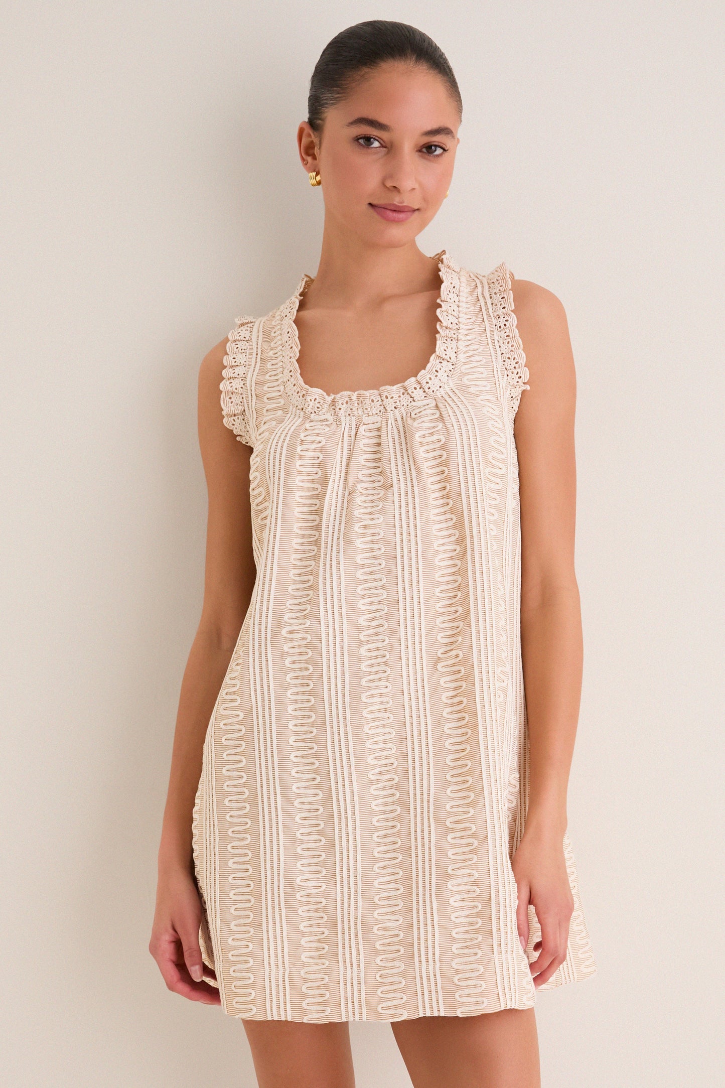 Tan & Cream Applique Valerie Mini Dress