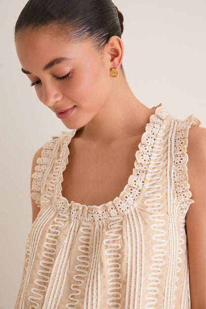 Tan & Cream Applique Valerie Mini Dress