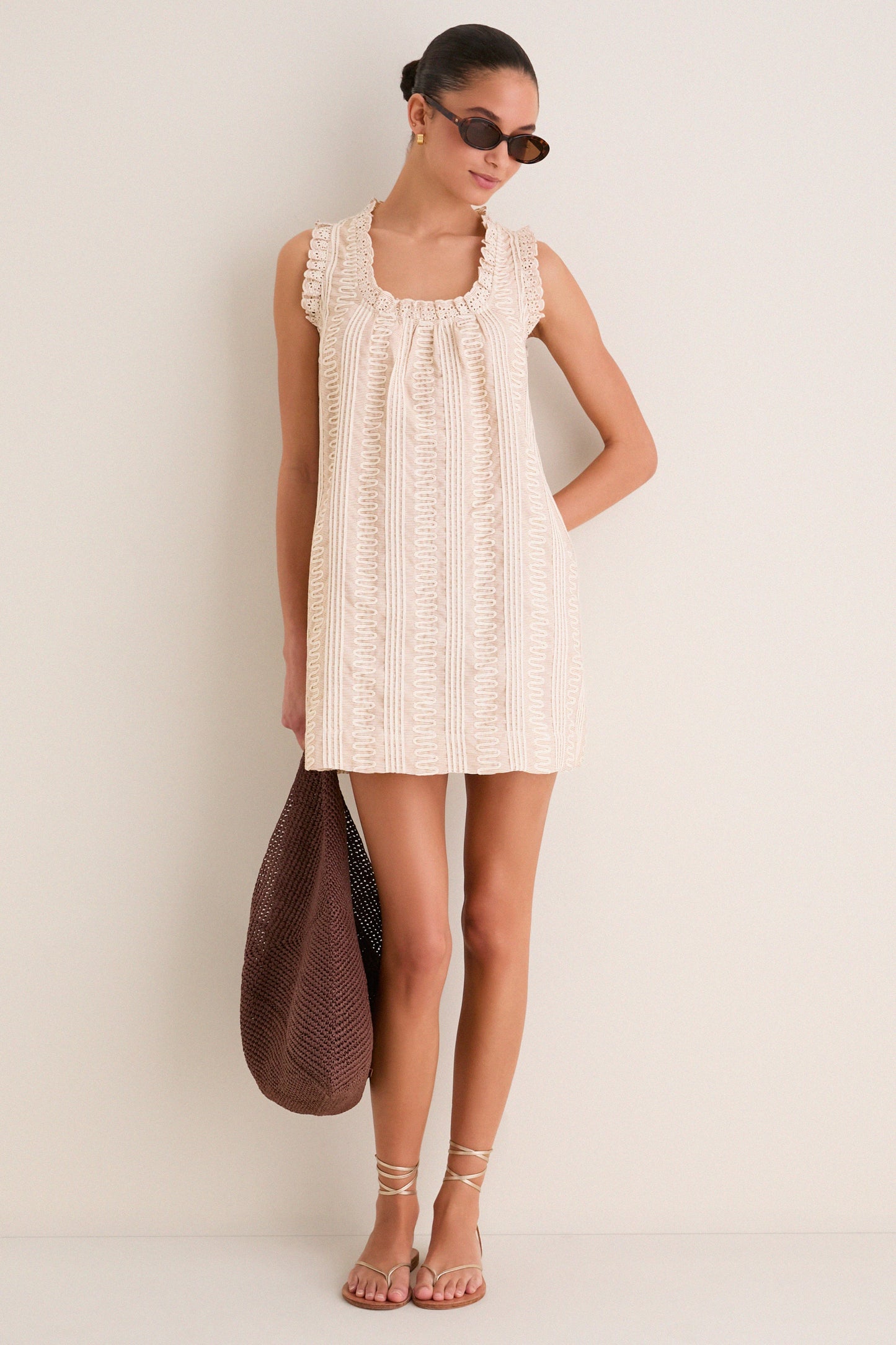 Tan & Cream Applique Valerie Mini Dress