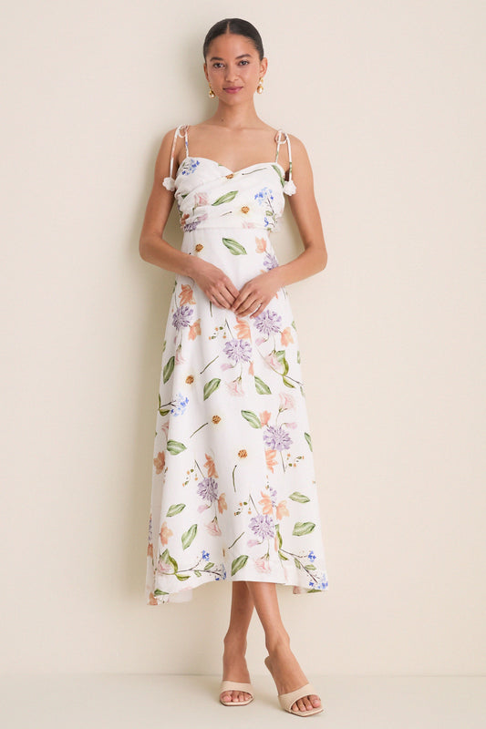 White Wildflower Floral Zinnia Maxi Dress
