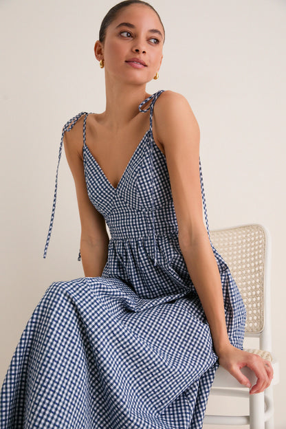 Navy Gingham Sloan Maxi Dress
