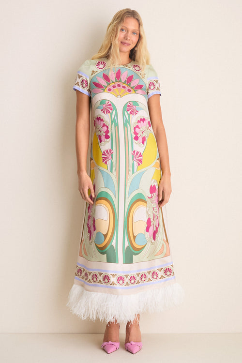 Tulip Placee Swing Dress with Feathers