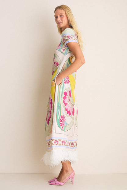 Tulip Placee Swing Dress with Feathers