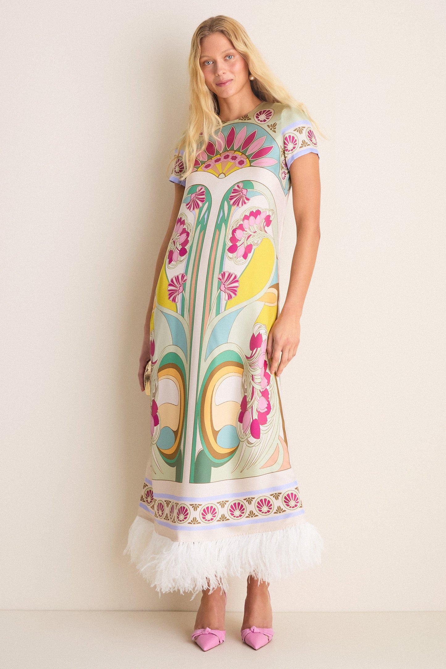 Tulip Placee Swing Dress with Feathers