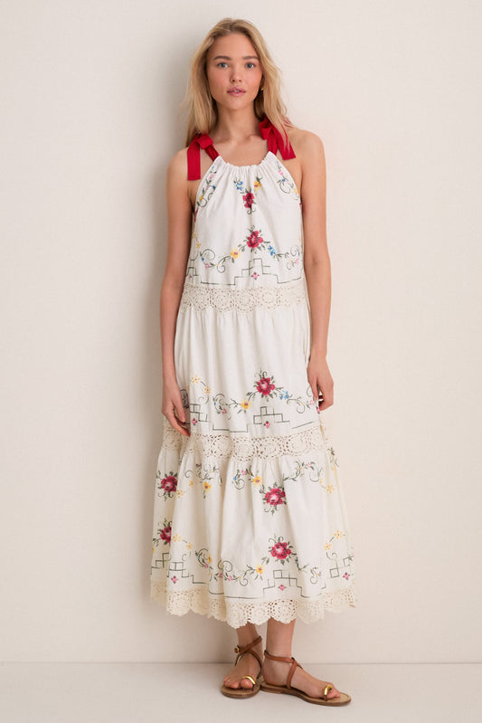 Tea Rose Embroidery Lina Midi Dress