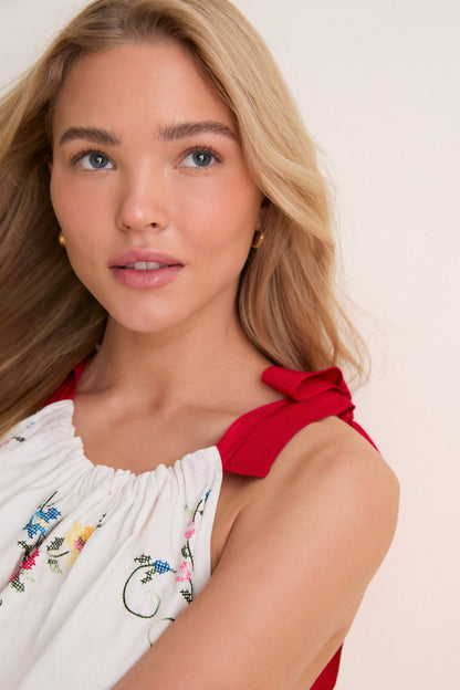 Tea Rose Embroidery Lina Midi Dress