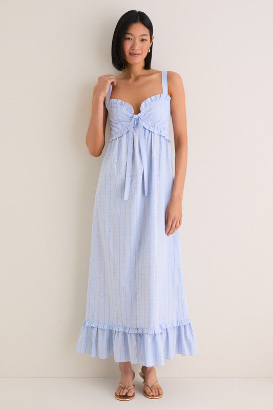 Sky Blue Striped Ruffle Maxi Dress