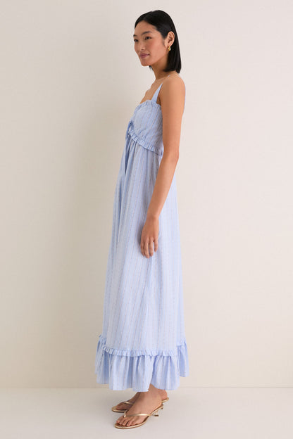 Sky Blue Striped Ruffle Maxi Dress